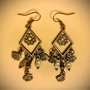 Boho Brass Dangle Earrings with Little Fish